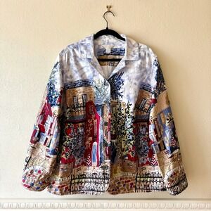 CJ Banks Christopher Banks Scenic Cafe Print Cotton Button Up Light Jacket 2X